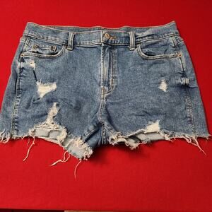 Old Navy Short Shorts Denim Boyfriend Size 10 Mid Rise Blue Cut-Offs Distressed